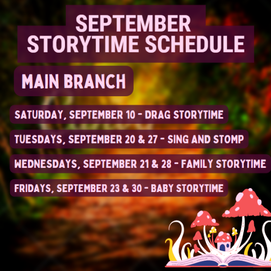 storytime schedule image, mon, wed, fri